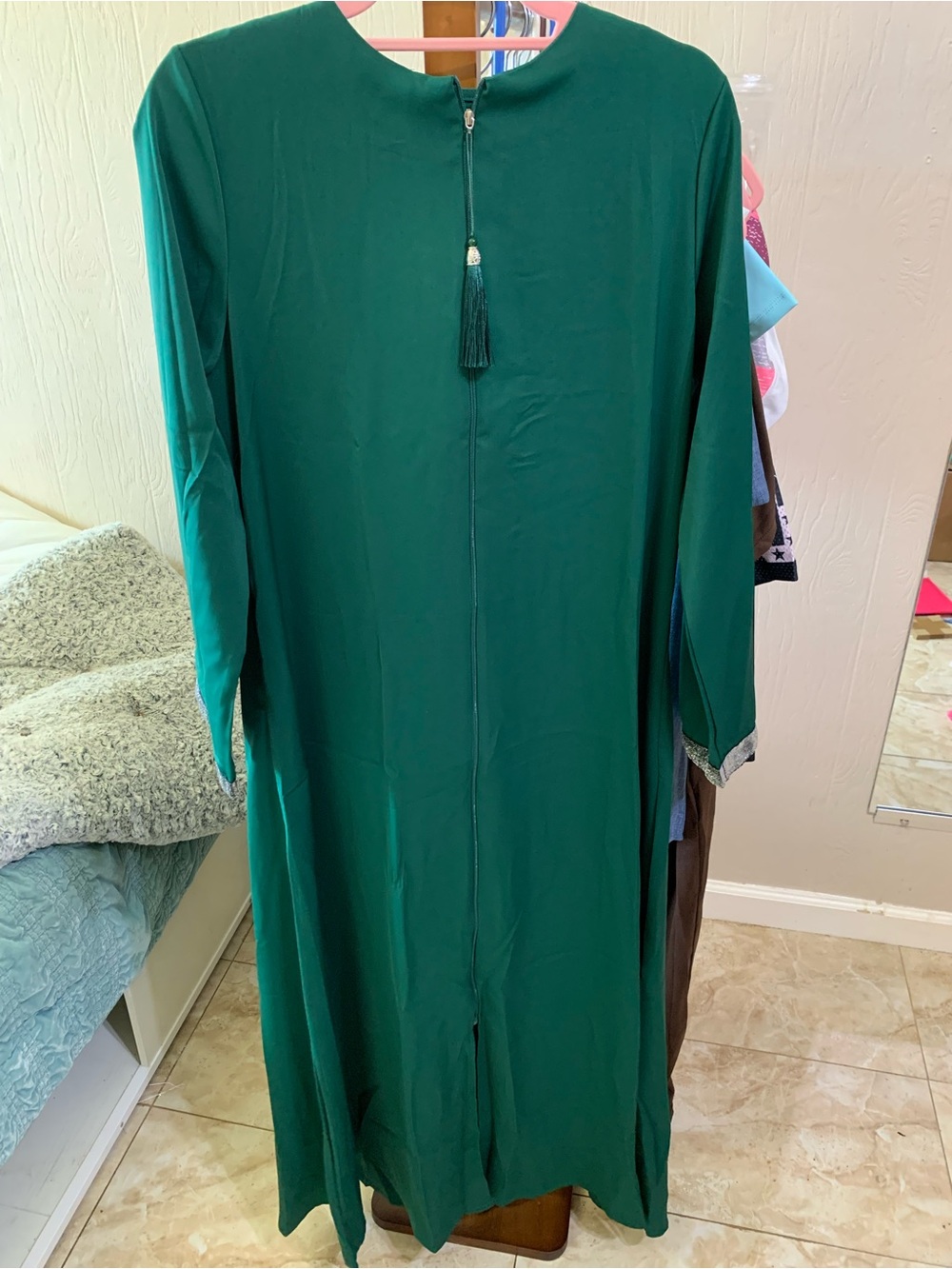 Emerald Green Long Sleeve kraftan robe  with Tassel Back Zip